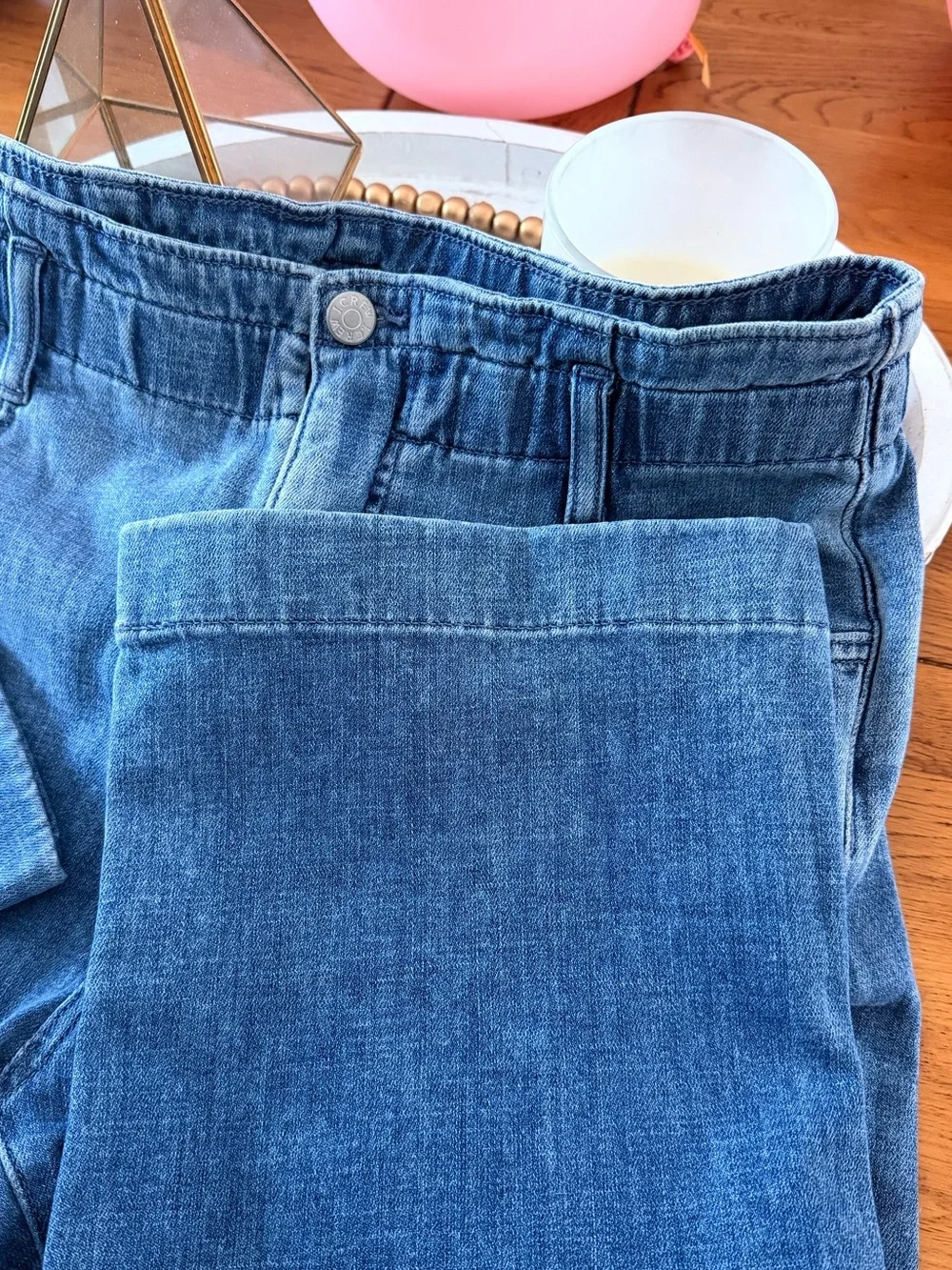 J Crew Re-Imagined Soft Flowy Elastic Waist Blue Jeans Trousers Size 28 Cotton